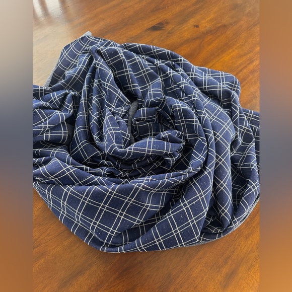 Vintage 70s Polyester Knit Fabric 58x72” Navy Blue White Plaid Speckles NEW - Picture 1 of 7